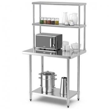 36-Inch Stainless Steel Kitchen Prep Table with Overshelf and Silver Finish
