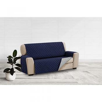 Funda Cubre Sofá Acolchado Reversible con Bolsillos para 3 Plazas - Mayor Confort Azul