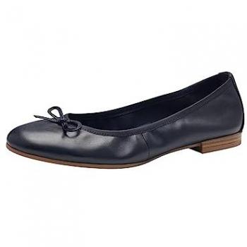 Bailarinas Tamaris de Cuero con Aplicación de Lazo, Talla 37, Color Marino