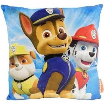 Paw Patrol 0121987 Manta Cojín de Chase, Marshall y Rubble, Velboa, poliéster, azul, 30 x 30 x 5 cm