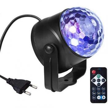 AUELEK Bola de discoteca LED, 6 W, 7 colores, cable de carga de 4 m, activada con mando a distancia, efecto de luz, bola de discoteca, luz LED, iluminación de escenario, fiesta, decoración