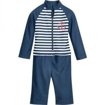Playshoes UV Protection 1-Piece Swimsuit for Babies with Long Sleeves - Maritime Design