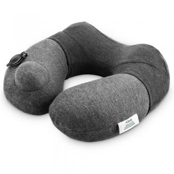 Plemo Portable Almohada de Viaje Inflable HC-UPM, Bolsas de Aire, Almohada Cervical de 100% Algodón, Desmontable y Lavable, Soporte para Cabeza, Barbilla y Cuello en Avión, Coche y Tren, Gris oscuro