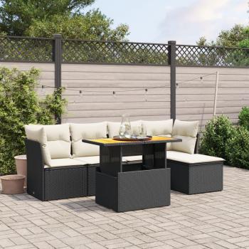 6-Piece Black Poly Rattan Garden Sofa Set with Cushions