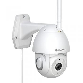 Cámara Exterior Inteligente Tellur WiFi 3MP, UltraHD 2K, PTZ, Visión Nocturna, Seguimiento Automático, Compatible con Alexa y Google