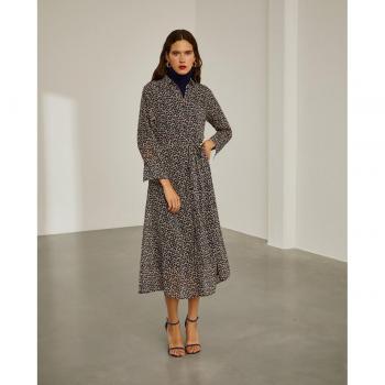 Lion of Porches - Vestido camisero evasé con estampado y camisa de vestir Navy