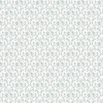 Papel Pintado TNT Ogee Floral Turquesa y Azul - Pequeños Motivos