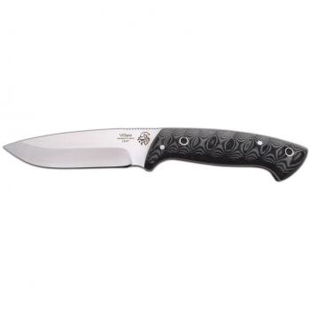 Cuchillo Bushcraft VILLANO J&V con mango Micarta negra, hoja de 10.5 cms y funda de piel - Herramienta de Camping para Pesca, Caza y Actividades Deportivas
