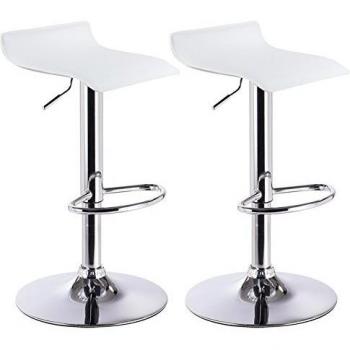 Taburetes de Bar Regulables en Altura (2 Piezas) de Cuero Artificial y Acero Cromado, Asiento Acolchado, Color Blanco