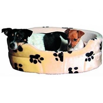 Trixie Charly Plush Dog Bed, Extra Small. 43X38cm. Beige With Dark Paw Prints.