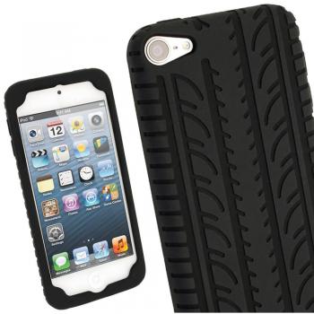 iGadgitz U2093 Neumático Funda Silicona Adecuado Compatible con Apple iPod Touch 5th 6th 7th Gen - Negro