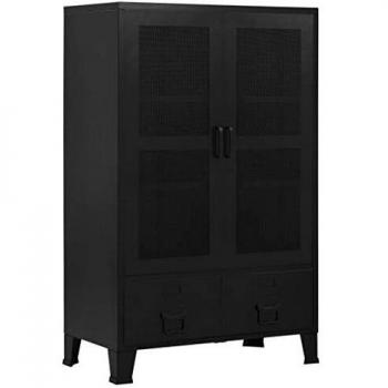 Armario industrial de oficina con puertas de malla en acero negro, dimensiones 75x40x120cm