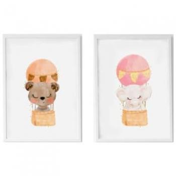 Juego de 2 cuadros infantiles Crochetts Multicolor Madera MDF 33 x 43 x 2 cm Elefante Oso (2 Piezas)