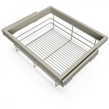 Kit de Cesta de Alambre y Bastidor de Guías con Cierre Suave para Armario, Regulable, Módulo 600mm, Gris Piedra
