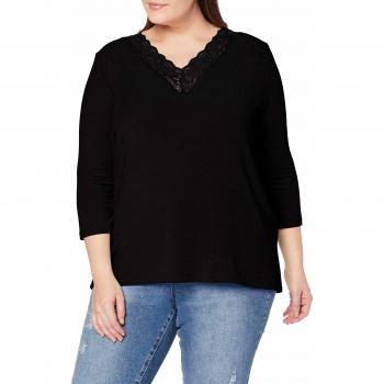 ONLY Carmakoma Carhallie 3/4 Lace V-Neck Top Camisa Manga Larga, Negro