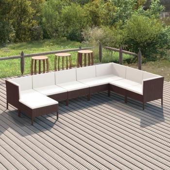 8-Piece Brown Poly Rattan Garden Lounge Set with Cushions