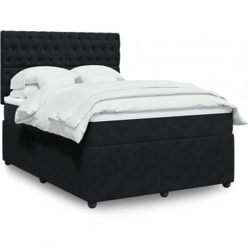 Cama Box Spring con Colchón de Terciopelo Negro 140x190 cm