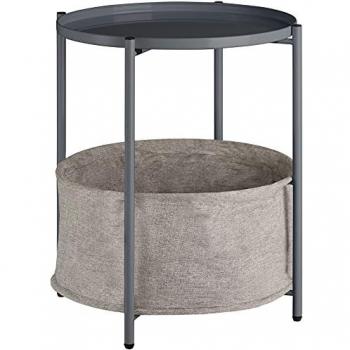 Mesa auxiliar redonda Canterbury 45,5x45,5x53 cm con estante extraíble tipo bandeja y cesta de tela para almacenamiento