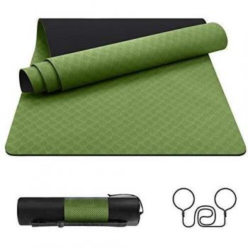 EgoIggo Esterilla Yoga Antideslizante, Yoga Mat Colchoneta Yoga Alfombrilla Deporte. Esterilla Pilates de 183cmx61cm, 6mm Grosor de Ecológico TPE. con Bolsa Y Correa de Hombro. Verde-Negro.