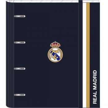 Carpeta Real Madrid 1ª Equipación 23/24 Safta con 4 Anillas de 35mm, Recambio A4 de 100 Hojas, Goma Elástica y 5 Separadores
