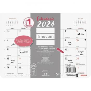 Calendario Bloc Chic S 2024 con Imán para Escribir Finocam - Encolado, Espacio Diario para Anotaciones, Mes Anterior y Posterior en Cada Página, Adhesión a Super