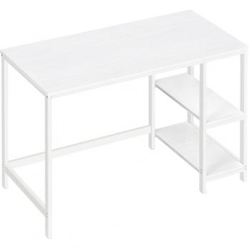 Escritorio moderno con estructura de acero blanco, mesa de ordenador versátil con 2 estantes ajustables para oficina y dormitorio