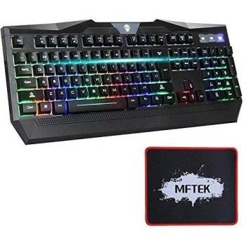 MFTEK - Teclado (retroiluminada, LED, USB kit con alfombrilla de ratón), color negro