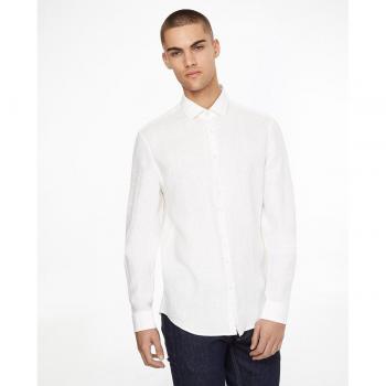 Camisa de Lino Clásica para Hombre Calvin Klein, Slim Fit, Color Blanco