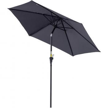 Outsunny Sombrilla para Jardín Ø270x235 cm Parasol de Aluminio con Reclinable con Manivela y 6 Varillas para Terraza Exterior Balcón Gris