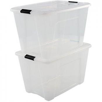 Iris Ohyama, Juego de 2 cajas de almacenamiento, 60 L, con cierre a presión, apilable, sala de estar, dormitorio, garaje - New Top Box NTB-60 - Transparente