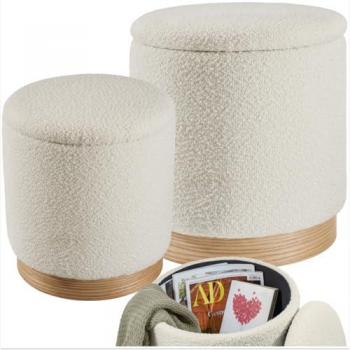 Set de 2 taburetes tapizados en bouclé Orchide con almacenamiento, apilables, diseño escandinavo, tapas desmontables, acolchado de espuma suave, asiento con espacio de almacenaje ideal para guardar mantas y más