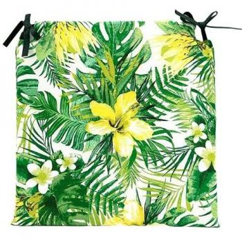TIENDA EURASIA® Pack de 4 Cojines para Sillas - Estampado Flores Tropical - 2 Cintas de Sujeción - Ideal para Interiores y Exteriores - 40 x 40 x 3 cm