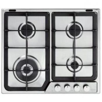 Placa de Gas De'Longhi IF 46 Pro N, Acero Inoxidable, Integrada, 60 cm, 4 Fuegos con Parrillas de Hierro Fundido y 1 Quemador Triple Corona