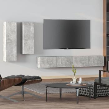 Set de Muebles para TV de 4 Piezas en Madera Contrachapada Gris con Acabado de Hormigón