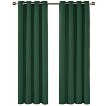 Deconovo Cortinas Opacas Térmicas Aislantes para Ventanas de Habiatción con Ollaos 2 Piezas 140x220cm Verde Oscuro
