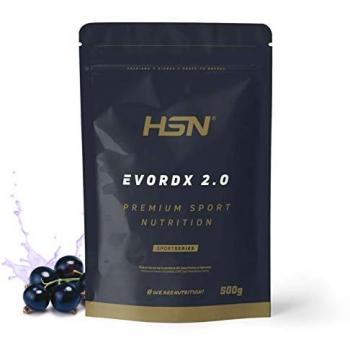 Pre Entreno Potente HSN Evordx 2.0 | Sabor Grosella Negra 500 gr | 22 Tomas por Envase | 100% Vegano | Sin Azúcar | 300 mg de Cafeína | Amino