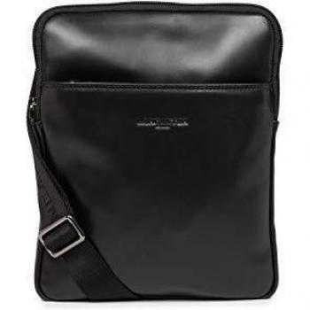 Lancaster Capital 37 Black Leather Messenger Bag with Zipper