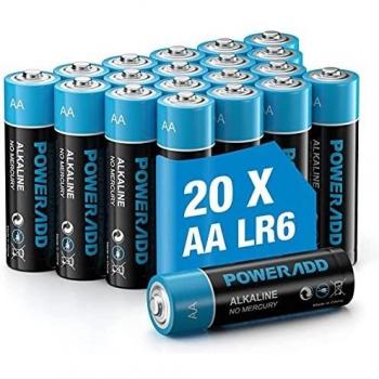 AA Pilas Alcalinas LR6 Baterías de 10 Años Larga Duración para Linternas, Relojes, Mandos a Distancia, Juguetes-20 Unidades de 1.5V…
