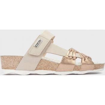 Sandalias Mahón W9E-0821CLC1 - Sandalias de cuña de mujer de piel con cierre adherente en color beige, estilo elegante y confortable. ¡Descúbrelas!