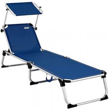 Tumbona Malta Azul Aluminio con Canopy, capacidad de carga 180Kg, dimensiones 210cm, parasol, respaldo ajustable, asa de transporte