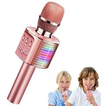 Tecboss Micrófono Karaoke Bluetooth con LED Luz Colores,Microfono Inalámbrico Karaoke Portátil Bluetooth Altavoz para Home KTV, Bares,Compatible con Android & iOS Devices PC o Teléfono Inteligente
