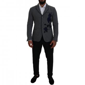 Dolce & Gabbana Gray Wool Roses Slim Fit Jacket Blazer - IT46 | S