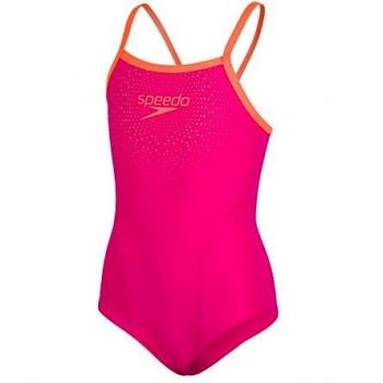 Speedo Gala Logo Thinstrap Muscleback Bañador, Niñas, Rosa eléctrico/Naranja Fluorescente, 34