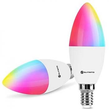 Slitinto Bombilla Inteligente WiFi LED E14, Compatible con Alexa y Google Home, RGBCW Regulable en color, Control Remoto, Control por Voz, 5W equivalente a 40W, No Requiere Concentrador, 2 Pcs