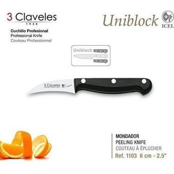 3 Claveles 1103 - Cuchillo Profesional en Acero Inoxidable Molibdeno Vanadio de Alta Calidad, Gama UNIBLOCK, Mondador, Medida 6 cm 2.5''
