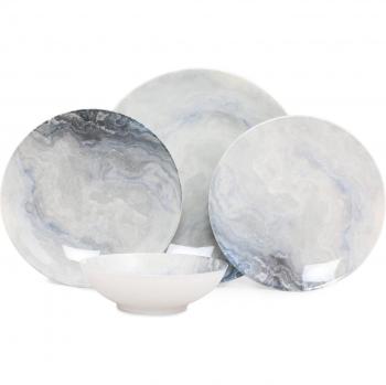 Set de Vajilla Elegante de 24 Piezas en Porcelana 100% Apta para Lavavajillas y Microondas - Color Gris Mármol