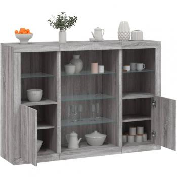Aparador con luz LED 3 piezas madera de ingeniería gris Sonoma