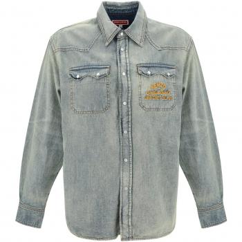 Kenzo Men's Blue Denim Shirt - Size M Light Gray SS24