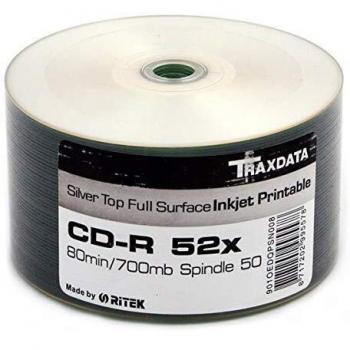 Cd-r traxdata 52x silver ff printable bobina 50 pcs