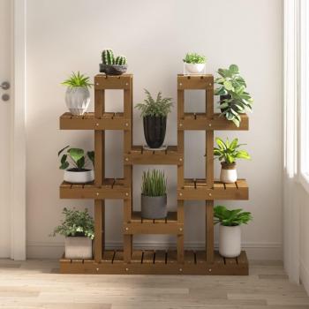 Soporte para Plantas de Madera Maciza de Pino en Color Marrón Miel, Dimensiones 104,5x25x109,5cm